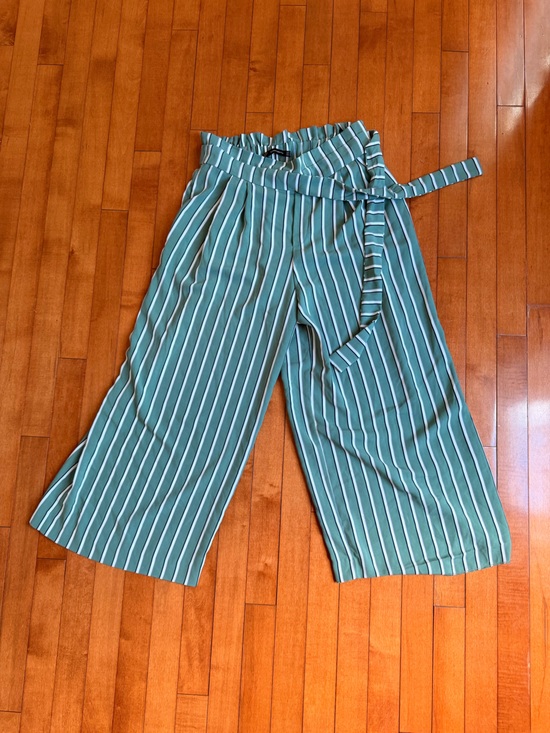 Zara Pants - High-Waist Wide Leg Flowy Pants - Teal/White